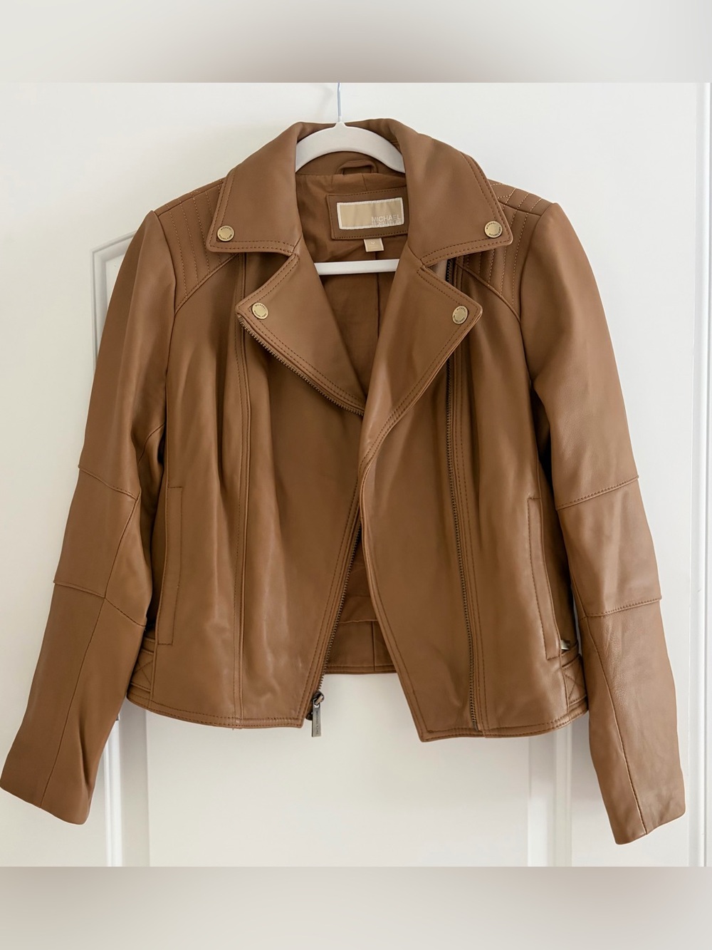 Michael Kors Caramel Brown Leather Moto Jacket